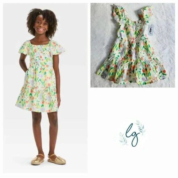 Cat & Jack Other - Cat & Jack Girls' A-line Flutter Sleeve Floral Woven Dress (xsmall) 4KIDP-G